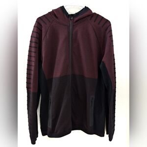 Smartwool Intraknit Merino Wool Full Zip Fleece Hoodie Maroon Black Large Mens